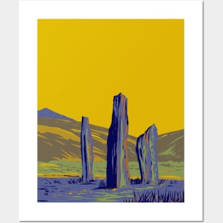 Standing Stones on Machrie Moor in the Isle of Arran in Scotland WPA Art Deco Poster Posters and Art